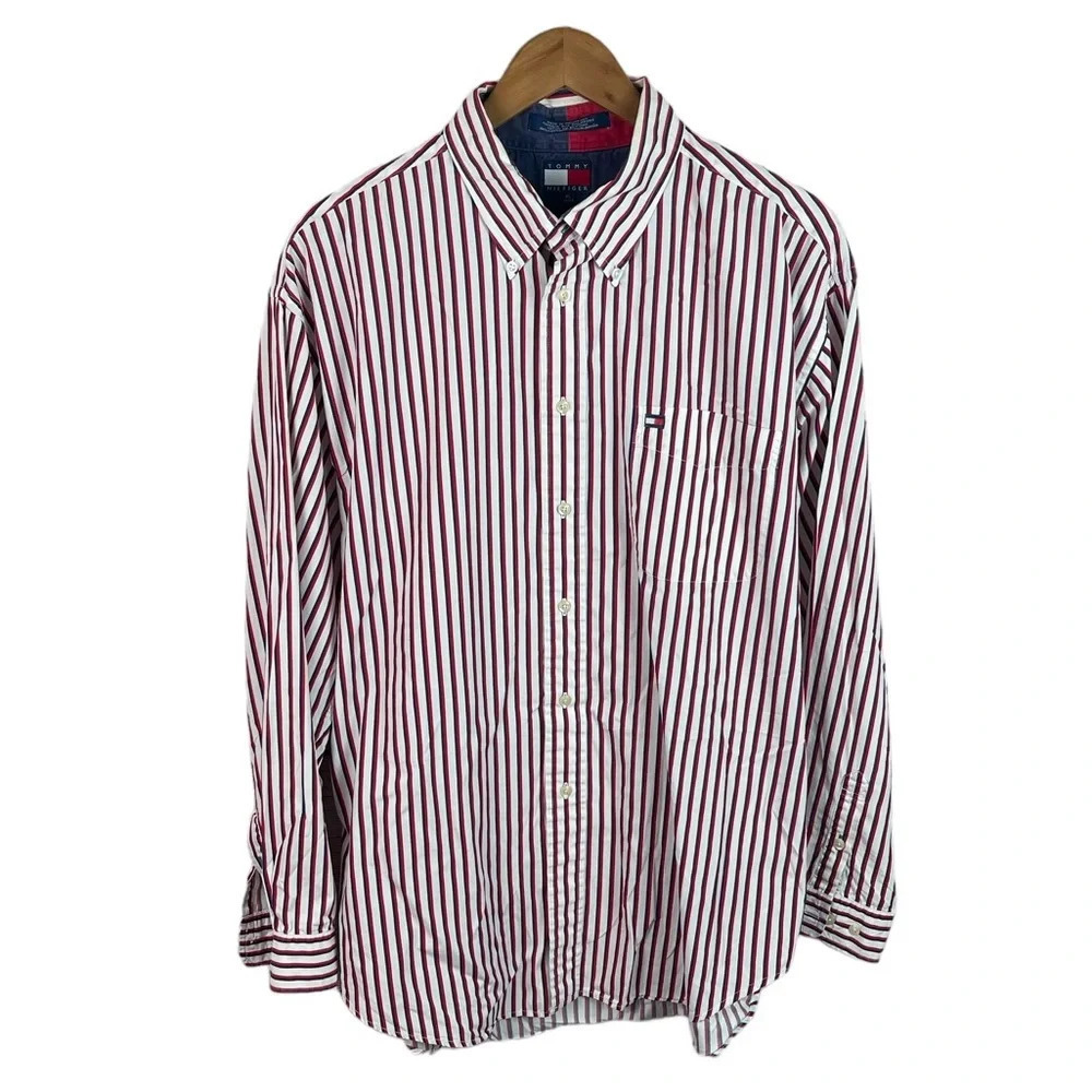 BF1114 Mens Tommy Hilfiger Designer Striped Preppy Button Down Shirt XL